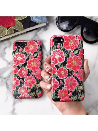 Funda Floral Cromada Hibiscus Negro Oro Rosa para iPhone